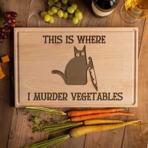 Tabla de cortar personalizada con grabado: Aquí se colocan las verduras. Regalo divertido para amantes de los gatos. Regalos de cocina. Regalo divertido para vegetarianos. - Product Image 2