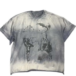 เสื้อยืดผู้ชายแขนสั้นพิมพ์ลายปราสาทมังกรแบบกอธิค ทรงโอเวอร์ไซส์ ผ้าย้อมสีแบบไท-ได คอโอ ผ้าเจอร์ซีย์คอตตอน - Product Image 1