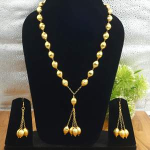 Ensemble de colliers de perles faits à la main en laiton avec pampilles, collier en Y et boucles d'oreilles, ensemble de bijoux ethniques de mariée en gros, fabrication OEM personnalisée - Product Image 3