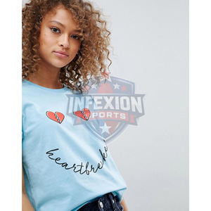 Women's Light Blue Heartbreaker Printed T-Shirt Crew Neck Short Sleeve Casual Jersey Cotton <b>Top</b> Spring Summer Wear - Product Image 4