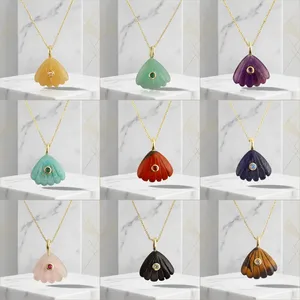 Collier pendentif en laiton plaqué or 18 carats anti-ternissement avec onyx noir et coquille de zirconium blanc pour femme, bijoux romantiques - Product Image 2