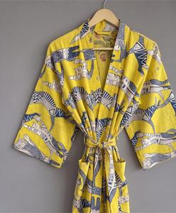 Nouvelle Arrivée Robe Kimono Femme en Coton Pur à Imprimé Floral, Manches Trois-Quarts, Coupe Ample, Enroulée sur le Devant, Ceinturée, Longue, Tissée - Product Image 3