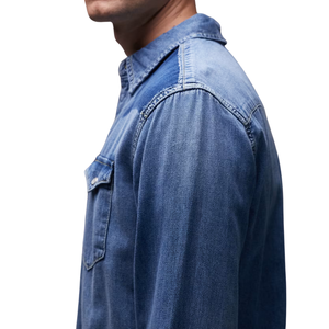 Men's Casual <b>Denim</b> Shirt <b>Denim</b> <b>Fabric</b> Wholesale Comfortable Customizable Cotton Breathable Anti-Wrinkle - Product Image 2