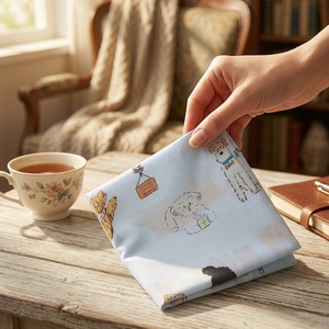 [K-ESSENTIALS] Mouchoir pour bébé motif animal, mignon, doux, en coton 60s, avec bordure en dentelle, motif dessin animé, pochette colorée - Product Image 3