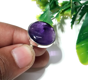 Natural Amethyst <b>Ring</b> 925 Sterling <b>Silver</b> Handmade Round Cabochon Gemstone <b>Ring</b> <b>Adjustable</b> Statement <b>Ring</b> for Women - Product Image 3