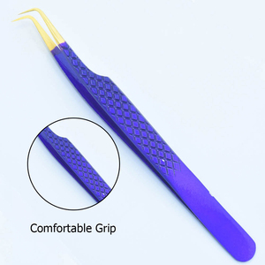 Nouvelles pinces à cils professionnelles en acier inoxydable bleues avec poignée diamantée, applicateur classique bleu pour extensions - Product Image 3