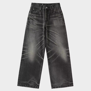 Jean en denim décontracté pour homme 2026HaiYao, coupe large, style streetwear hip-hop, délavé gris vintage, effet moustaches, coton, qualité supérieure, personnalisable OEM ODM - Product Image 1