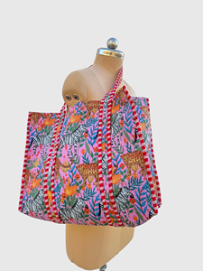 Bohemian Style Canvas Tote Bag With <b>Zebra</b> And Leopard <b>Print</b> Summer Shopping Bag Open <b>Top</b> Design - Product Image 3