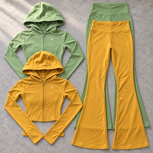 Conjunto Deportivo Informal Personalizado para Mujer, Chaqueta con Cremallera, Pantalones Acampanados, Leggings Ajustados, Conjunto de Dos Piezas de Secado Rápido para Entrenamiento - Product Image 4