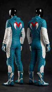 Traje de Motociclismo de Cuero Color Verde Azulado para Hombre, Mono de Cuerpo Entero con Bloques de Color, de una Pieza - Product Image 2