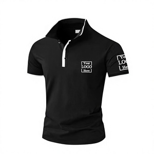 Men's Black Polo Shirt Short Sleeve Heat-Transfer Printed Logo Breathable Casual Knitted Solid Color Front Design - Product Image 1