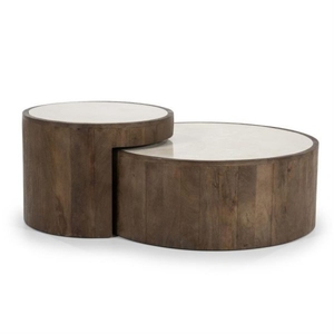 Midcentury Modern <b>Round</b> Mango Wood <b>Coffee</b> <b>Table</b> with <b>Nesting</b> Design Eco-Friendly Handmade Living Room Furniture - Product Image 3