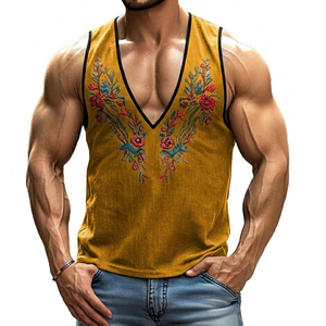 OEM Trending High Quality Men's Deep V Neck Tank Top Custom Embroidery Sleeveless Muscle Tee Fashion Streetwear Casual Tank Tops - Product Image 6