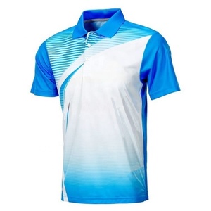 เสื้อโปโลผู้ชายพิมพ์ลายดิจิตอลไล่เฉดสีน้ำเงิน แขนสั้น แห้งเร็ว สปอร์ต ผ้าถักโพลีเอสเตอร์ ลายเรขาคณิต - Product Image 4