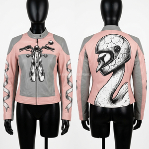 Chaqueta de cuero estilo gótico pastel para motociclista, con gráfico de oso en morado y verde menta, estilo hip hop y streetwear, ropa exterior de moda. - Product Image 4