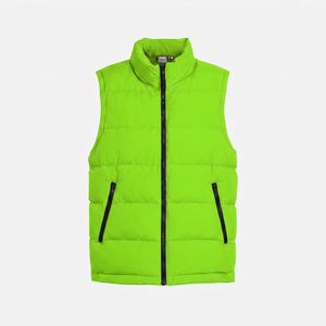 <b>Men</b>’s Olive Green Padded Sleeveless Gilet High Collar Zippered Front Quilted <b>Vest</b> With Side Pockets Casual <b>Winter</b> Wholesale OEM - Product Image 6