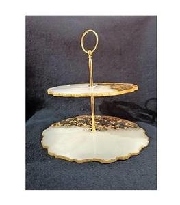 Support à gâteau 2 pièces en résine écologique fait main pour anniversaire, service de mariage, table de desserts, décoration de fête, présentation de pâtisserie, spécial - Product Image 1