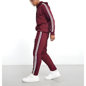 Men's Black Hooded Tracksuit Set With <b>White</b> Stripes Full Sleeve <b>Jogger</b> Pants Sporty Sweatshirt Drawstring Closure Autumn Wear - Product Image 5