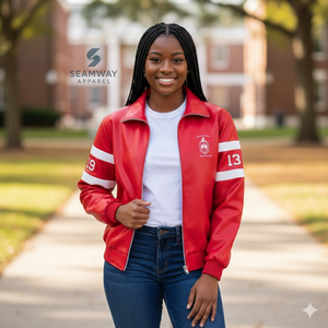 เดลต้า |   ซิกมา |   เสื้อแจ็คเก็ตหนัง PU สำหรับขับขี่มอเตอร์ไซค์ Theta รุ่น Moto Racer สำหรับผู้หญิง สีสันแบบ Color-Block - Product Image 5