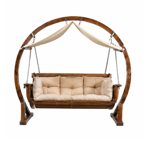 Sillón Colgante de Lujo de Madera de Teca Sólida para Exteriores con Toldo, Sofá Colgante Moderno para Jardín, Patio, Balcón, Villa o Resort - Product Image 2