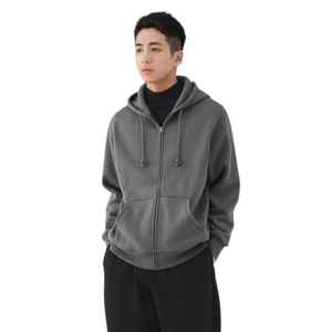 Sweat-shirt à capuche zippé pour homme en coton épais, personnalisable avec logo, en molleton uni, coupe oversize, vente en gros - Product Image 3