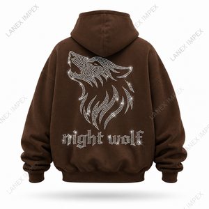 Sweat-shirt à capuche zippé personnalisé marron avec strass pour hommes et femmes, style streetwear oversize, sweat-shirt graphique en cristal, fabricant de sweats à capuche tendance - Product Image 3