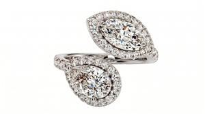Anillo de Compromiso Clásico con Diamantes de Corte Marquesa y Corte Pera para Mujer, Engaste Halo de Platino, Diamantes Cultivados en Laboratorio - Product Image 1
