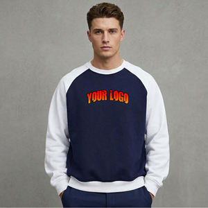 เสื้อสเวตเชิ้ตคอกลมโอเวอร์ไซส์ผ้าฝ้ายฟลีซหนานุ่ม 100% สำหรับผู้ชาย ทรงไหล่ตก สไตล์ฤดูหนาว สีทูโทน - Product Image 1