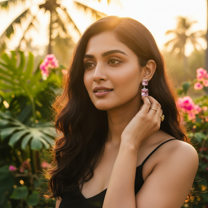 Hermosos y Elegantes Pendientes Cuadrados Rosados Brillantes de Plata de Ley 925 con Piedras Preciosas para Mujeres y Niñas - Product Image 5