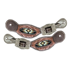 Premium Quality Handmade Leather Beaded Spur Strap with Hand Carving & Engraved Buckle Durable Manufacturer Supplier Wholesale - Product Image 1