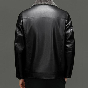 Blouson Bomber Homme en Cuir PU Coupe Slim Col Rabattu Doublure en Fausse Fourrure Imperméable Fermeture Simple Boutonnage Style Urbain - Product Image 4