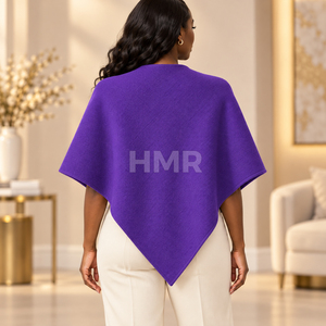 Capa elegante de mezcla de lana morada de la hermandad HMR Sorority con mangas de murciélago y cuello chal para usar en invierno - Product Image 4