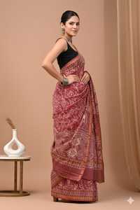 Sari en soie Chanderi avec motif floral et pallu riche - Product Image 3
