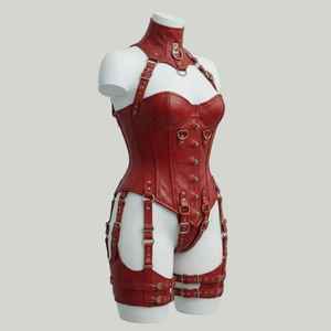 Ensemble de lingerie sexy en cuir style corset harnais, avec strass, body sculptant à maintien moyen, pour femme, usage sportif - Product Image 3
