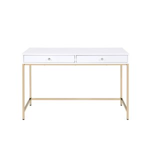 Ottey <b>White</b> <b>High</b> <b>Gloss</b> & Gold Finish Computer <b>Desk</b> Elegant Writing <b>Desk</b> with <b>High</b> Style - Product Image 5