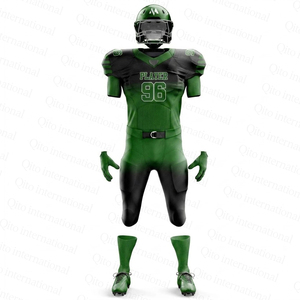 Uniformes de Fútbol Americano Personalizados al por Mayor, Conjunto de Jersey y Pantalones Sublimados en Verde y Negro, Fabricante al por Mayor - Product Image 3