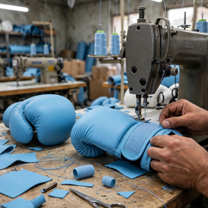 Gants de boxe bleu ciel en gros 10oz 12oz 14oz 16oz - Gants d'entraînement et de sparring en cuir PU avec logo personnalisé - Usine OEM Pakistan - Product Image 3