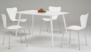 Juego de Mesa de Comedor Moderno con 4 Sillas Blancas con Respaldo de Listones, Muebles de Plástico Duraderos para el Comedor del Hogar - Product Image 2