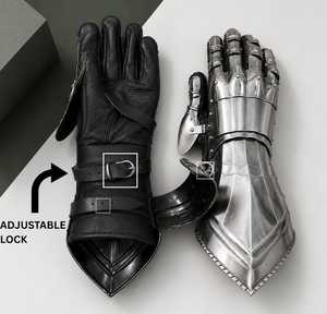 Gants d'armure en acier inoxydable plaqué argent, style antique, artisanat en métal moulé, objet d'art de collection - Product Image 2