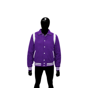 Chaqueta Universitaria Personalizada de Satén Morado con Paneles Blancos en los Hombros, Chaqueta Premium de Béisbol para Hombre y Mujer, Estilo Clásico Universitario - Product Image 1