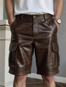 Pantalones Cortos de Cuero de Alta Calidad para Hombre, Logotipo Personalizado OEM ODM, Pantalones Cortos de Cuero Premium con Bolsillos Laterales, Pantalones Cortos de Secado Rápido Casuales - Product Image 1