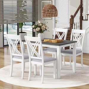 Minimalist <b>Rustic</b> 5-Piece <b>Dining</b> Room Set <b>Wood</b> <b>Table</b> with 4 Back Chairs for Small Spaces - Product Image 1