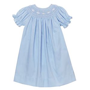 Lindo vestido de flores de Pascua ahumado azul claro hasta la rodilla para niñas para la temporada de primavera - Product Image 1
