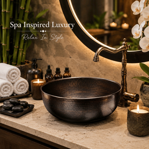 Premium Handcrafted Hammered Copper Vessel Wash <b>Basin</b> <b>Round</b> Luxury Countertop Bathroom Sink Artisan Metal Bathroom wash <b>Basin</b> - Product Image 2