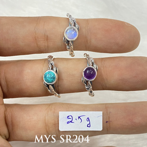 แหวนเงินแท้ 925 ประดับด้วยพลอยเทอร์ควอยซ์ อเมทิสต์ และมูนสโตน ดีไซน์ใบไม้สุดงดงาม แรงบันดาลใจจากธรรมชาติ แหวนสไตล์โบโฮ - Product Image 1