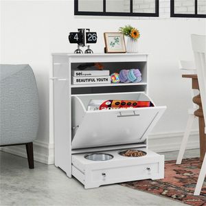 Stazione di Alimentazione Portatile Bianca per Animali Domestici, Mobile in Acciaio Inox e Legno con Ciotola per Cani e Gatti - Product Image 6