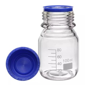 Botellas de Reactivo de Vidrio Cilíndricas de 50ml, 100ml, 250ml y 500ml para Laboratorio Químico, con Tapa de Rosca Azul, Personalizables OEM/ODM - Product Image 1