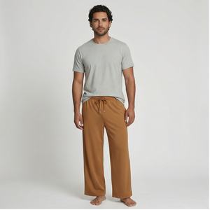 Pantalones de mujer marrones de popelina de algodón con bolsillos laterales cómodos con logotipo personalizado, pantalones de pierna ancha, pantalones de correr para mujer para hombre - Product Image 1