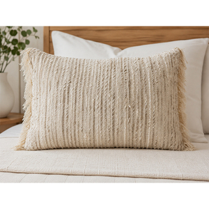 Funda de Cojín de Lujo de Algodón y Lino Teñido con Flecos |   Funda de Almohada Decorativa Texturizada para Sofá, Cama y Sala de Estar - Product Image 2