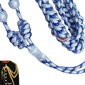 Aiguillette d'épaule argentée et bleue, cordon métallique argenté et bleu, cordon d'aiguillette, pointe métallique argentée - Product Image 4